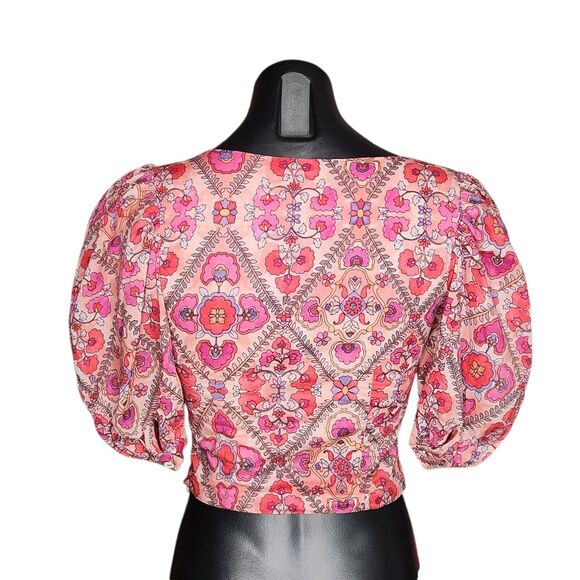 Olivaceous Floral Crop Top Size Small Balloon Sleeve Romantic Feminine Pink - Picture 4 of 11